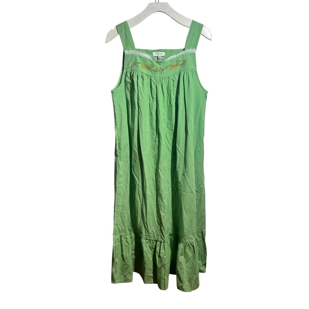Lesserwing Dress Women Green Floral Embroidery Pocket Cottagecore Peasant